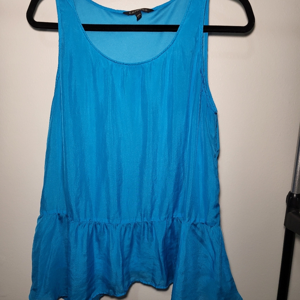 Express Vibrant Blue Tank Top L 100% Silk